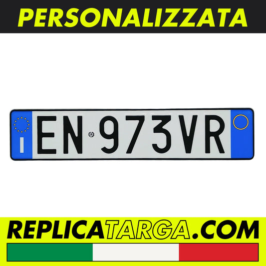 Targa italiana posteriore personalizzata in alluminio con caratteri in rilievo